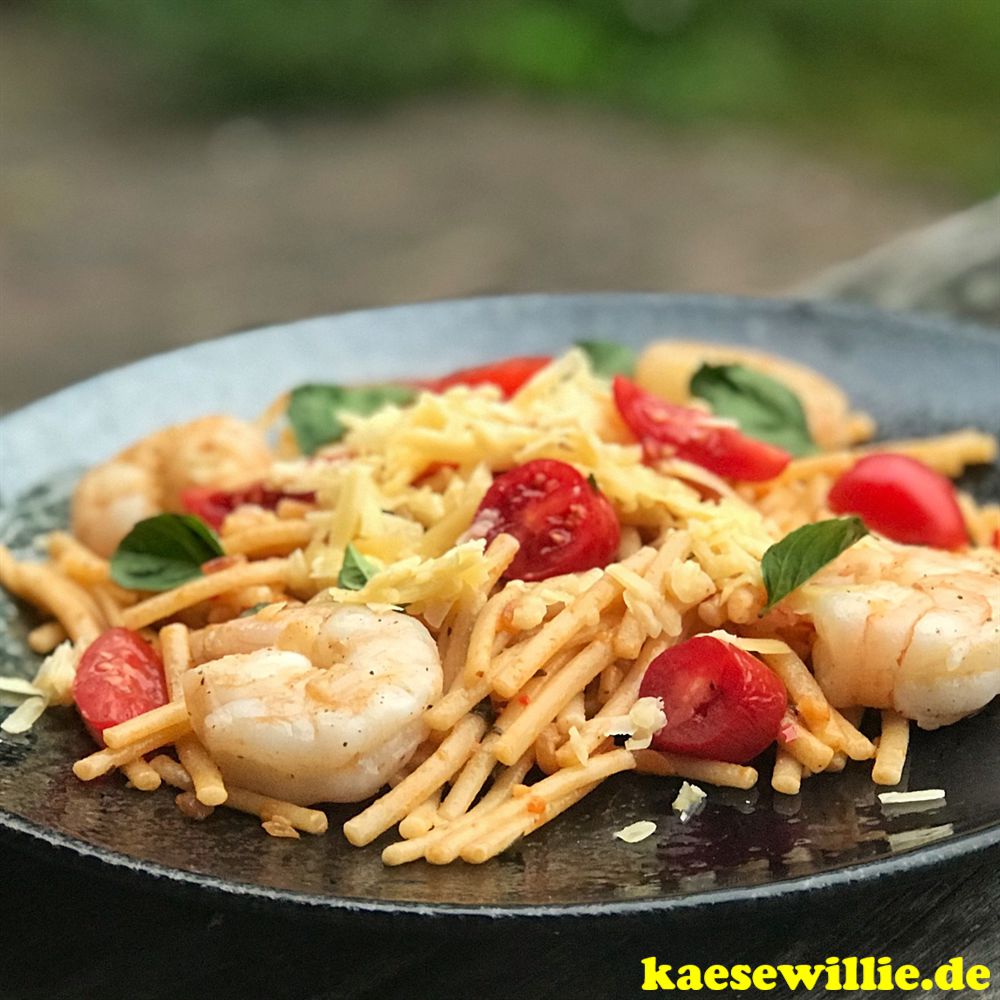 Rezept | Spaghetti mit Knoblauchöl &amp; Scampi | KäseWillie