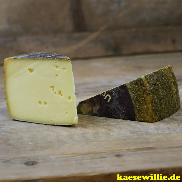 KäseWillie:Produkt-Uriger Allgäuer Bio Käse-cremig und würzig affiniert mit Schabzigerklee