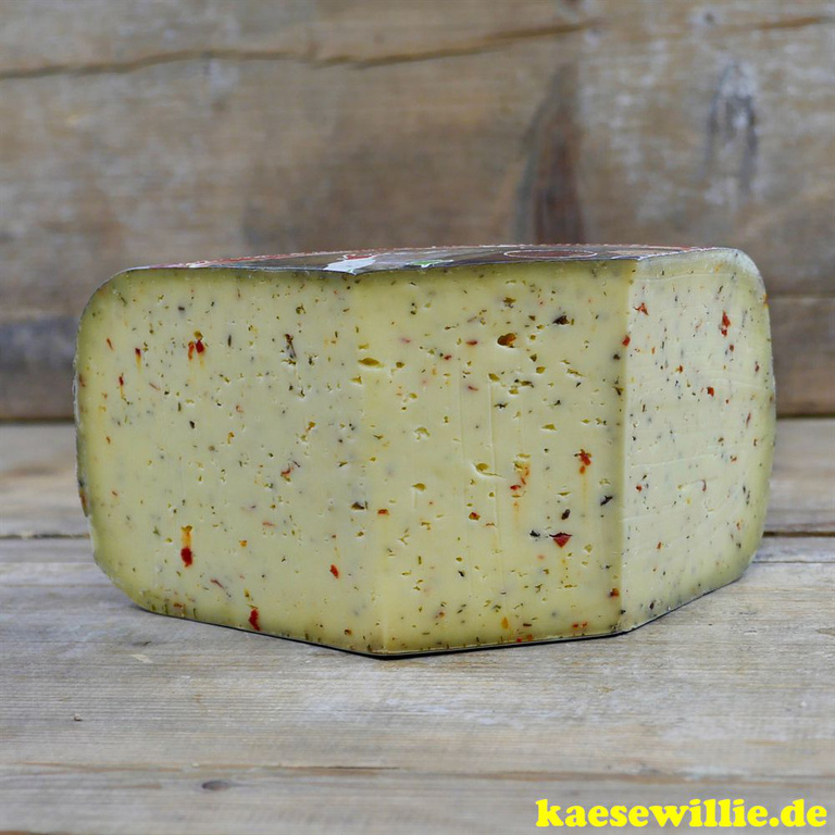 KäseWillie Online Shop:Produkt-De Verleiding-4 Monate gereift-Holland-pikanter Käse mit italienischen Kräutern und Trüffel 